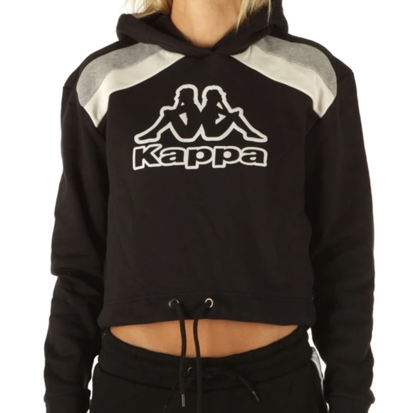 Kappa Logo Catto regular fit crop hoodie NWT black white and grey size M - Picture 1 of 14